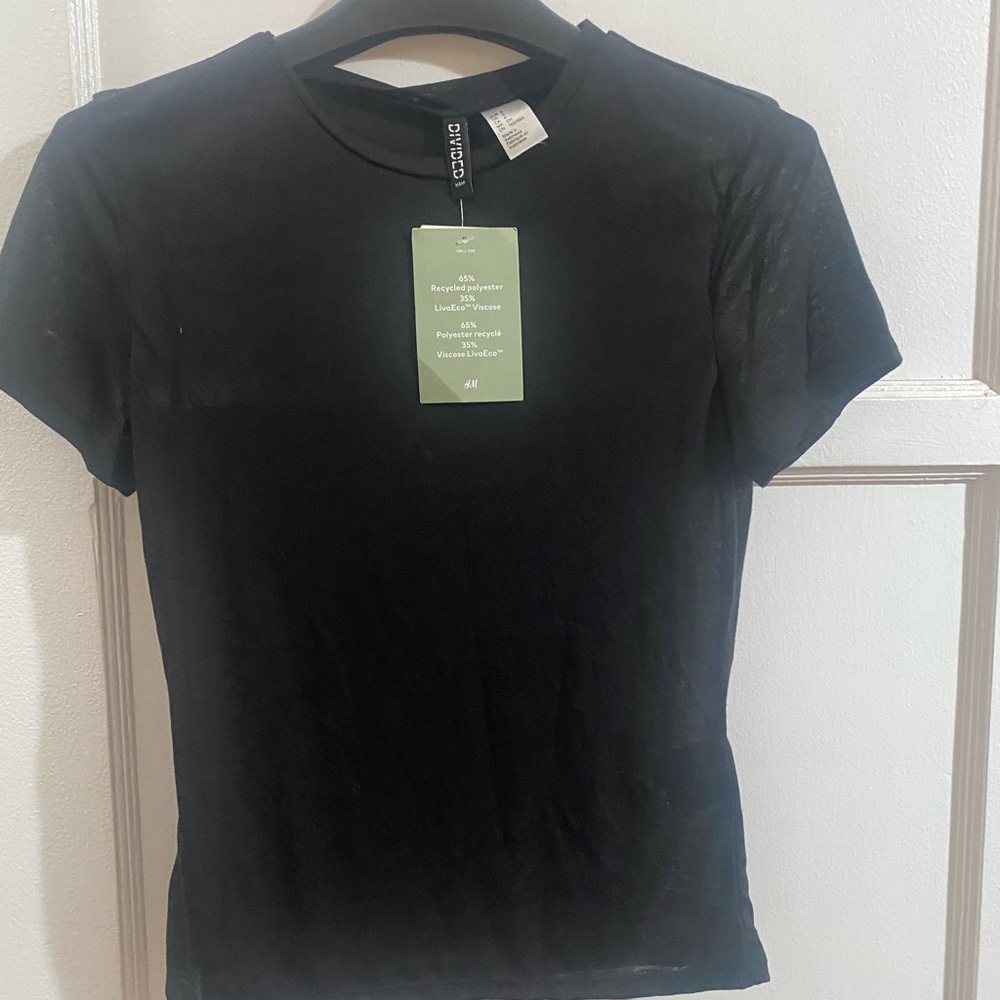 H&M very thinner see through Black Short Sleeve Crewneck Tee with Tag
